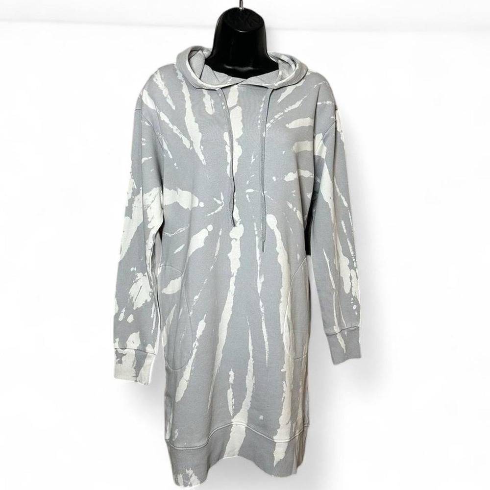 NWT $160 525 America Grey & White Tie Dye Hoodie Mini Dress SMALL